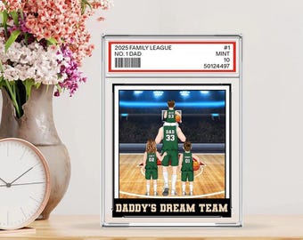 Basketball No. 1 Dad Grandpa Man & Kids Trading Card Style Custom Acrylic Block Plaque, Birthday Fathers Day Gift For Basketball Lover