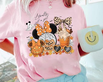 Disney Literally Just A Girl Halloween Shirt, Minnie Bow Coffee Tee, Disney Pumpkin Fall Tee, Disneyland Halloween Tee, Disney Girl's Trip