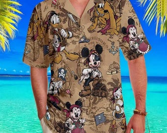 Disney Pirate Night Cruise Hawaiian Shirt, Mickey and Friends Pirate Hawaiian Shirt, Pirate Mickey Button Down Shirt, Disney Summer Shirt