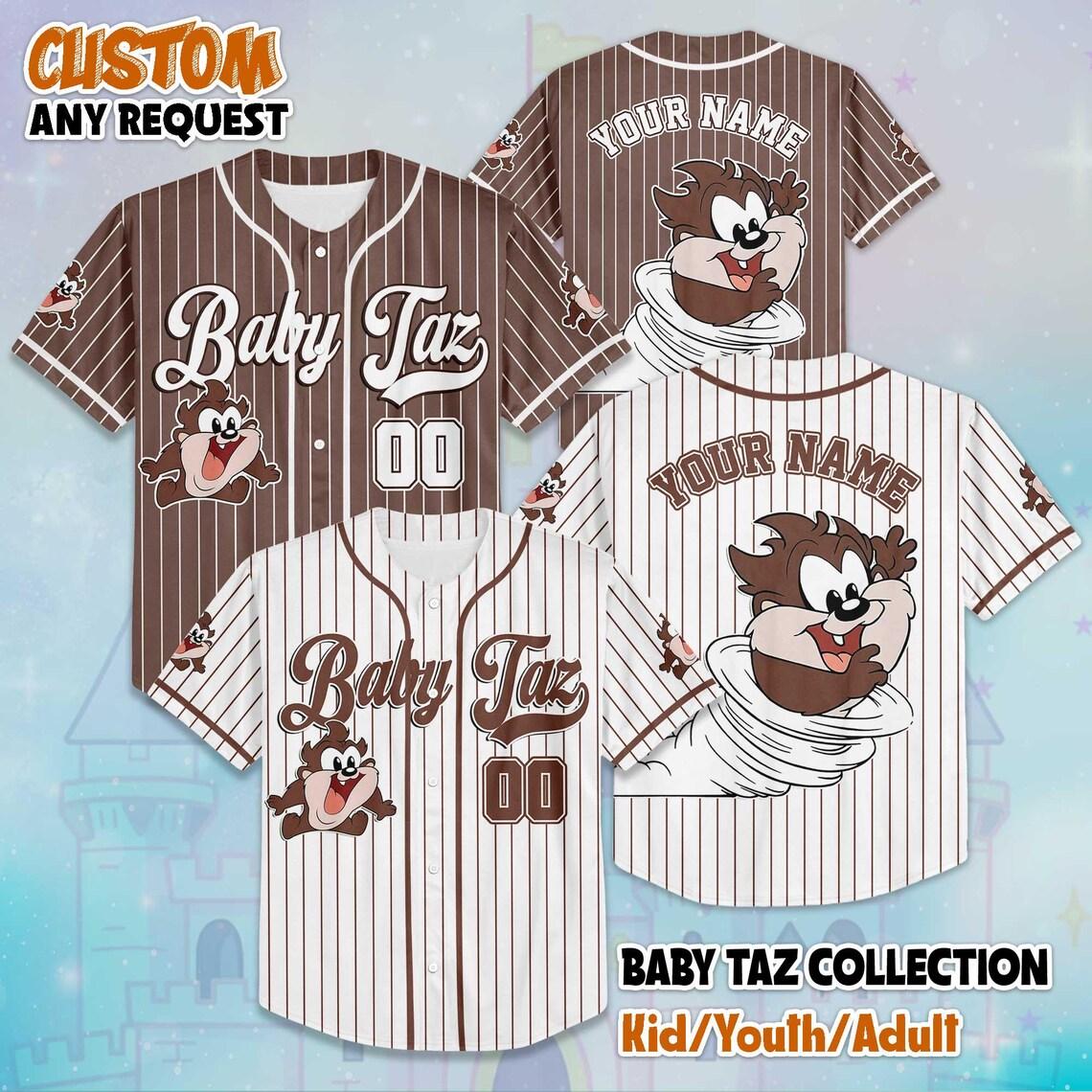 Custom Baby Taz Baseball Jersey, Custom Looney Tunes Shirt