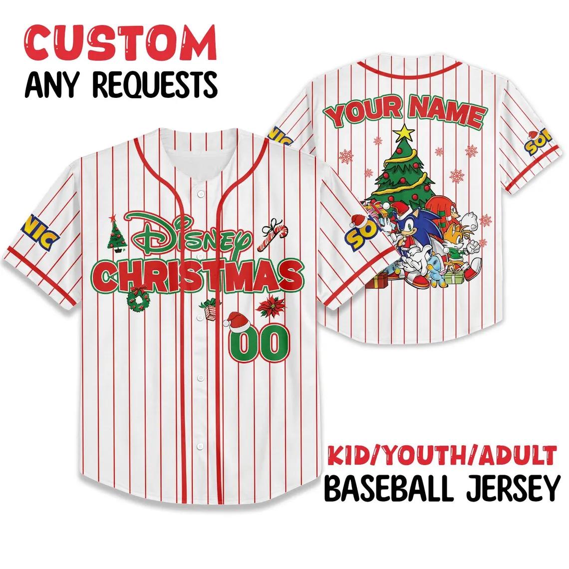 Discover Custom Sonic Christmas Baseball Jersey, Personalized Sonic the Hedgehog Christmas Jersey, Sonic Christmas Party, Christmas Gifts