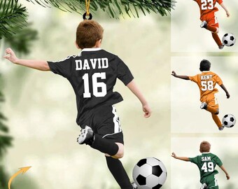 Personalized Soccer Player Ornament, Soccer Boy Ornament, Custom Soccer Ornament, Soccer Keepsake, Soccer Christmas Ornament