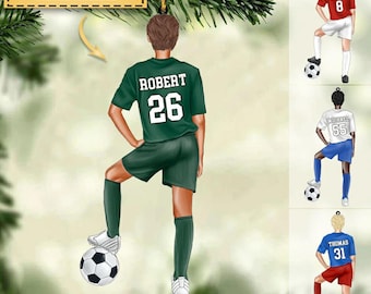 Personalized Soccer Player Ornament, Soccer Girl Boy Ornament, Custom Name Number Soccer Ornament, Soccer Keepsake, Soccer Christmas Gift