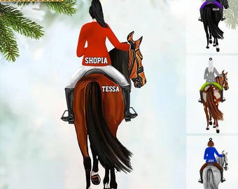 Personalized Girl Horse Riding Christmas Acrylic Ornament, Horse Lover Ornament, Girl Riding Ornament Christmas, Cowgirl Horseback Riding