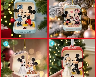 Custom Mickey and Minnie Engaged Ornament, Disney Couple Ornament, Disneyland Ornament, Just Engaged Ornament, Christmas Tree Decor Keepsake