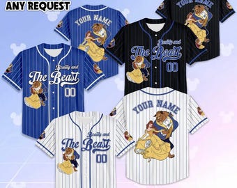 Personalized Beauty and the Beast Baseball Jersey, Custom Disney Princess Belle Shirt, Enchanted Rose Costume, Gift for Disney Fans