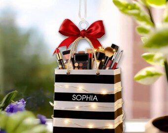Custom Makeup Ornament with Name, Personalized Beauty Brush Christmas Tree Decoration – Special Gift for Makeup Lovers, Gift For Her