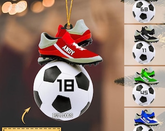 Personalized Soccer Shoes Ornament, Soccer Girl Boy Ornament, Custom Name Number Soccer Ornament, Soccer Keepsake, Soccer Christmas Gift