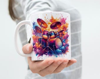 Drum Mug Wrap 11 Oz & 15 Oz Mug Wrap 3D Mug Wrap Coffee Mug Png Music Lover Gift Sublimation Designs Digital Download