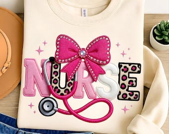 Nurse Png T-Shirt Design Pink Coquette Bow Stethoscope Png Nurse Gift Sublimation Designs Digital Download Instant Download