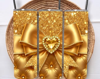 Glitter Heart Tumbler Wrap PNG: Coquette Bow, Diamond Quilt (Digital Download)
