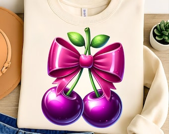 Cherry Bow PNG: Coquette Sublimation Design (Digital Download 5000x5000 px)