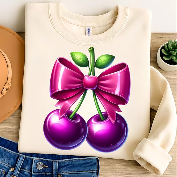 Cherry Bow PNG: Coquette Sublimation Design (Digital Download 5000x5000 px)