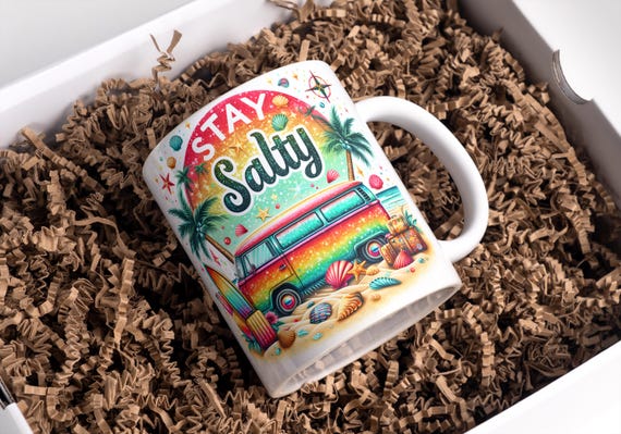 Stay Salty Beach Mug Wrap: Ocean Coffee Design (Digital Download, 11oz & 15oz PNGs)