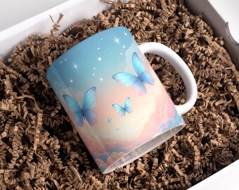 Butterfly Mug Wrap: Pastel Cloud Sublimation Design (Digital Download)