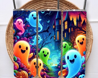 Cute Ghost Tumbler Wrap, Spooky Halloween Design (Digital Download)