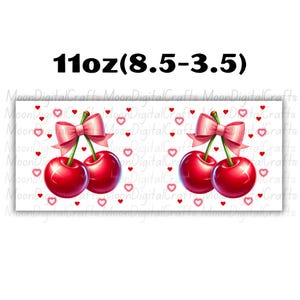 Cherry Mug Wrap 11Oz & 15Oz Mug Wrap Pink Bow Cherry Wrap Sublimation Designs Digital Download Cherry Coquette  3D Mug Wrap Heart Mug Wrap