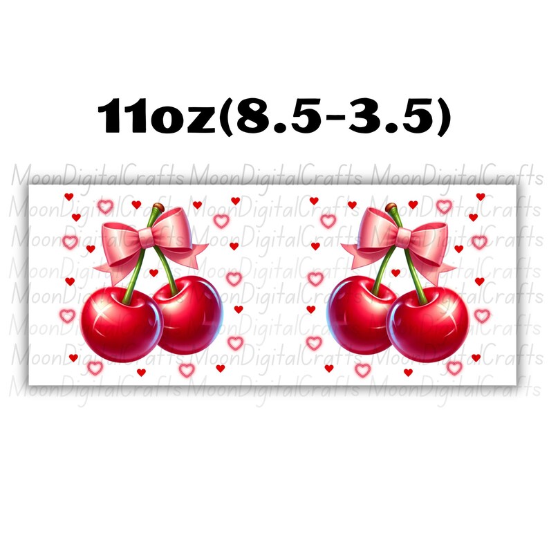 Cherry Mug Wrap 11Oz & 15Oz Mug Wrap Pink Bow Cherry Wrap Sublimation Designs Digital Download Cherry Coquette  3D Mug Wrap Heart Mug Wrap