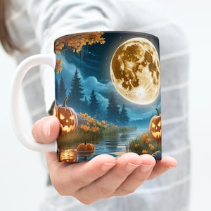 Halloween koffiemok wrap 11 oz en 15 oz mok wrap 3D koffiemok wrap mok sjabloon pompoen mok sublimatie ontwerpen digitale download