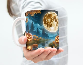 Halloween Coffee Mug Wrap: Pumpkin Sublimation Design (Digital Download, 11oz & 15oz Mugs)