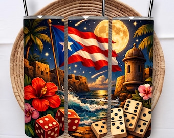 Puerto Rico Flag Tumbler Wrap, 20 Oz Skinny Tumbler (Digital Download)