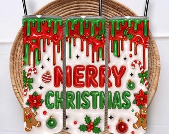 Inflated Merry Christmas Tumbler Wrap 20 Oz Tumbler Wrap Christmas Wrap 3D Tumbler Wrap Sublimation Designs Digital Download