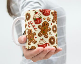 Gingerbread Man Christmas Mug Wrap, Sublimation Design (Digital Download)