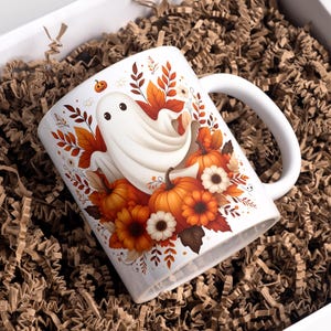 Halloween mok wrap 11 oz en 15 oz mok wrap pompoen koffiemok png 3D mok wrap Halloween spook mok digitale download sublimatie ontwerpen