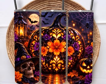 Halloween Tumbler Wrap 20oz Tumbler Wrap Pumpkin Tumbler Wrap Witch Hat Tumbler Wrap  Digital Downloads Sublimation Design