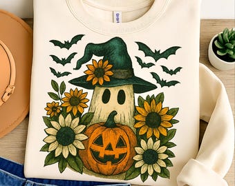 Trendy Halloween Ghost PNG: T-Shirt Design, Pumpkin Sublimation (Digital Download)