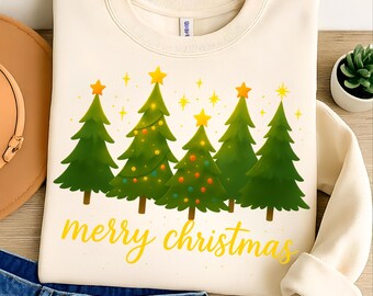 Retro vrolijke kerstboom, png-bestand: sublimatieontwerp T-shirt (digitale download)