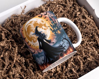 Halloween Hexe Tassen-Verpackung: Gruseliges Kürbis Sublimations-Design (Digitaler Download)