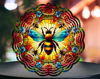 Stained Glass Bee Wind Spinner Sublimation Design (Digital Download)
