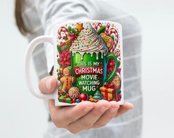 Christmas Movie Watching Mug Wrap, Sublimation Design (Digital Download)