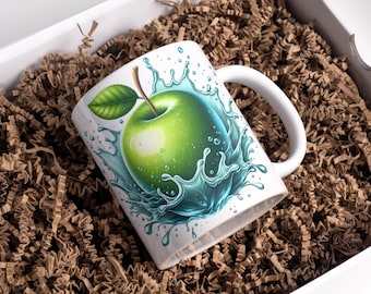Apple Mug Wrap, Sublimation Designs PNG (Digital Download)