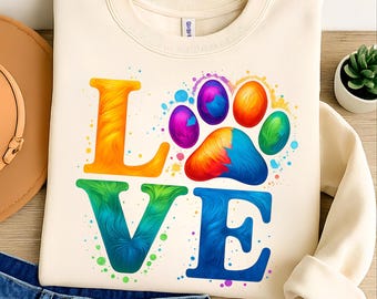 Dog Paw 'Love' T-Shirt Design, Dog Mom Gift (Digital Download)