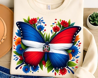 Dominican Butterfly Flag T-Shirt Design: Sublimation PNG (Digital Download)
