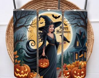 Halloween Witch Tumbler Wrap: 20oz Skinny Tumbler Sublimation Design (Digital Download
