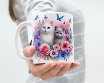 Cat Mug Wrap 11 Oz & 15 Oz Mug Wrap Coffee Mug Png Cat Lover Gift Sublimation Designs Flower Mug Wrap Digital Download