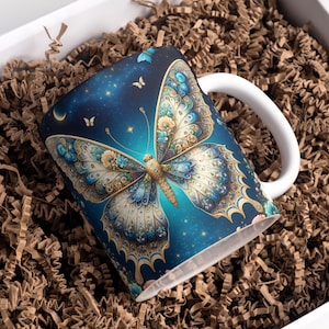 Butterfly Mug Wrap 11 oz & 15 oz Flower Coffee Mug Wrap Purple Floral Mug Wrap Sublimation Designs Digital Download