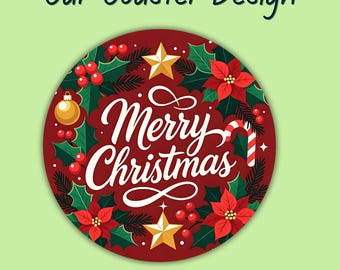 Christmas Car Coaster Png Merry Christmas Car Coaster Designs Christmas Gift Round Coaster Png Sublimation Designs Digital Download