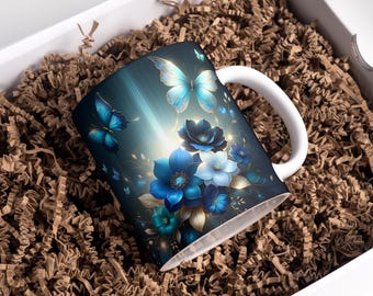 Purple Floral Butterfly Mug Wrap: Sublimation Designs (Digital Download)