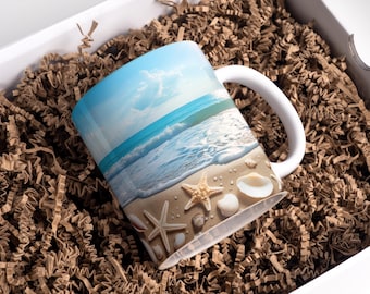 3D Seashell Mug Wrap: Sublimation Design for 11oz & 15oz Mugs (Digital Download