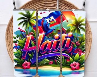 Diseño de envoltura para vaso de 20 oz con la bandera de Haití (descarga digital)