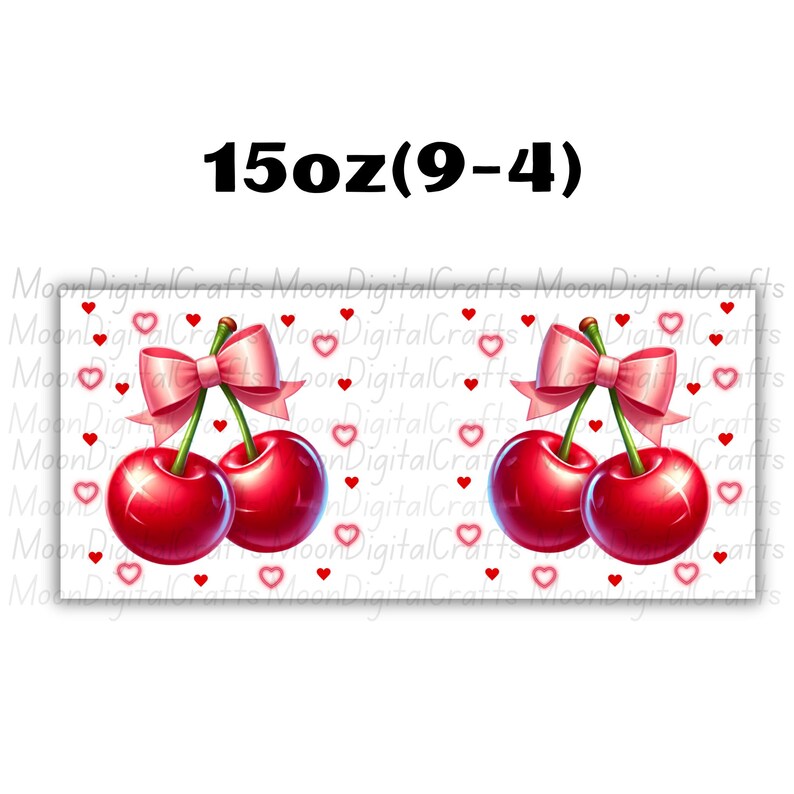 Cherry Mug Wrap 11Oz & 15Oz Mug Wrap Pink Bow Cherry Wrap Sublimation Designs Digital Download Cherry Coquette  3D Mug Wrap Heart Mug Wrap