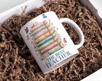 Teacher Mug Wrap Sublimation Design: Book Theme (Digital Download, 11oz & 15oz PNGs)