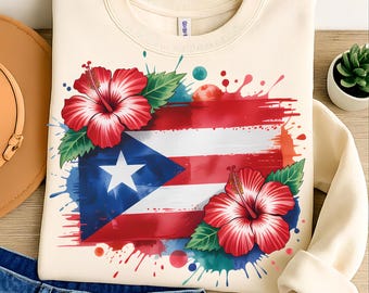 Puerto Ricos flagga T-shirtdesign: Sublimering PNG (digital nedladdning 5000x5000px)