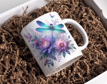 Dragonfly Mug Wrap 11 Oz & 15 Oz Mug Wrap Coffee Mug Png 3D Coffee Mug Wrap Sublimation Designs Digital Download