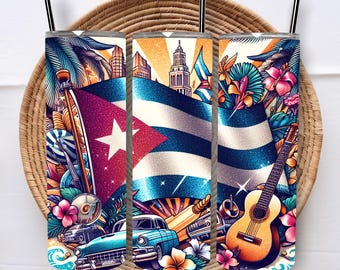 Cuba Tumbler Wrap, Tropical Havana Design (Digital Download)