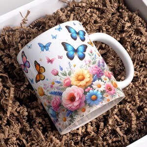 Butterfly Mug Wrap Sublimation Designs 11oz & 15oz Coffee Mug PNG Marble Mug Wrap Flower Mug Wrap Floral Mug Wrap Digital Download